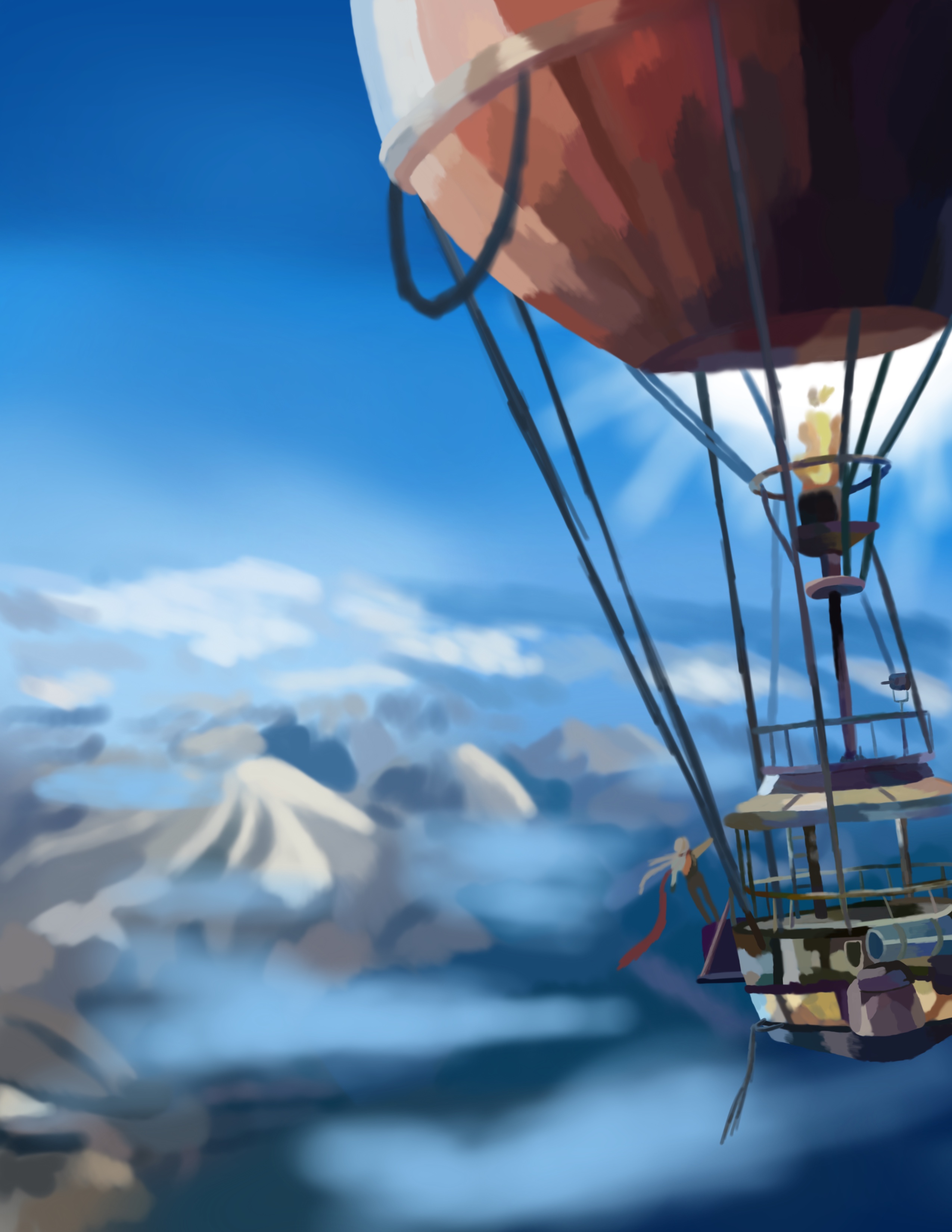 a human in a hot air balloon overlooking the horizon