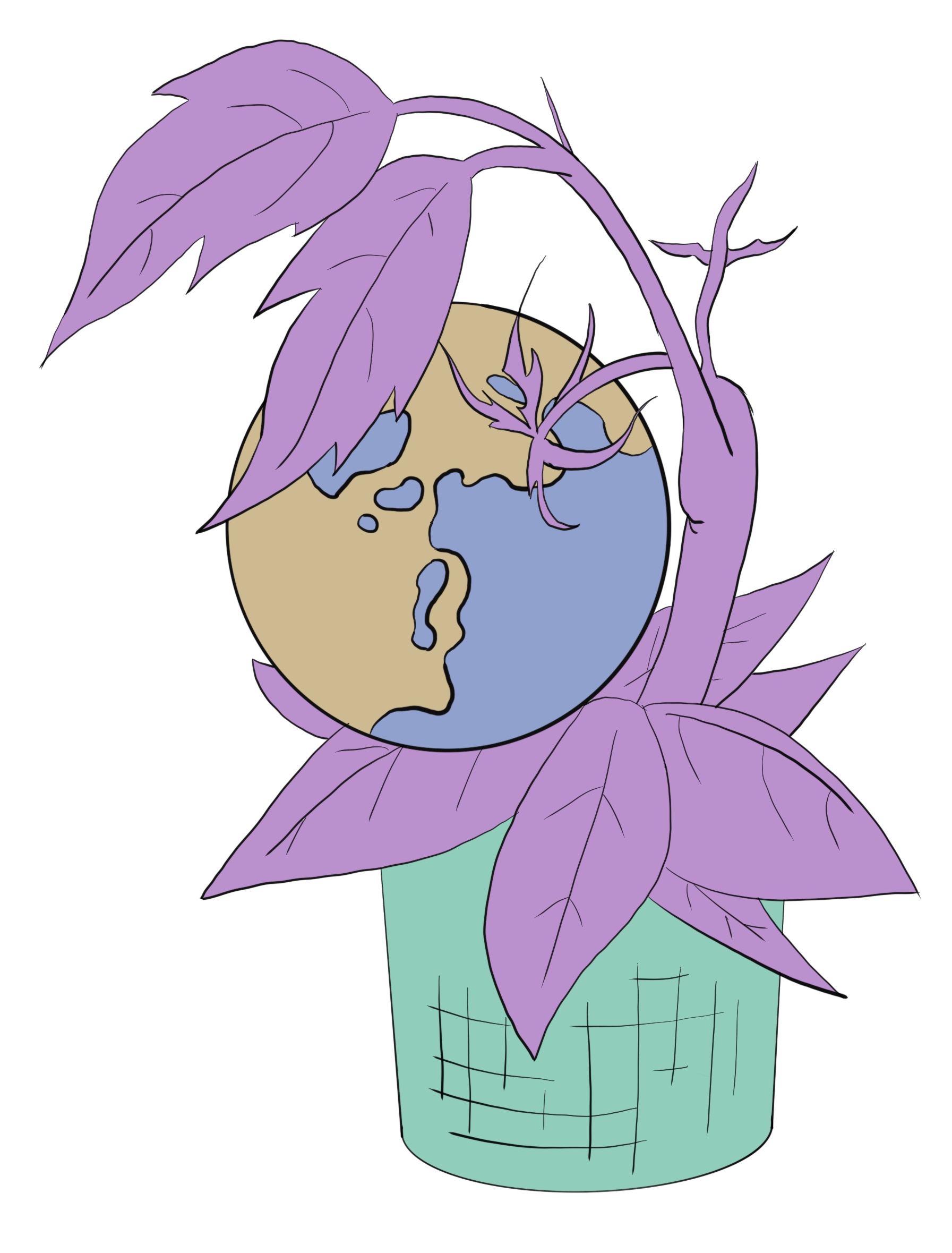 a planet growing on a potted vine like a fruit