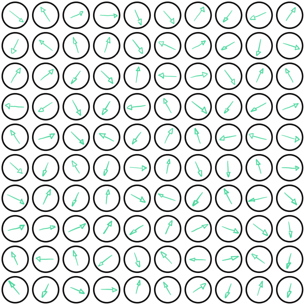 100 arrows pointing in random directions