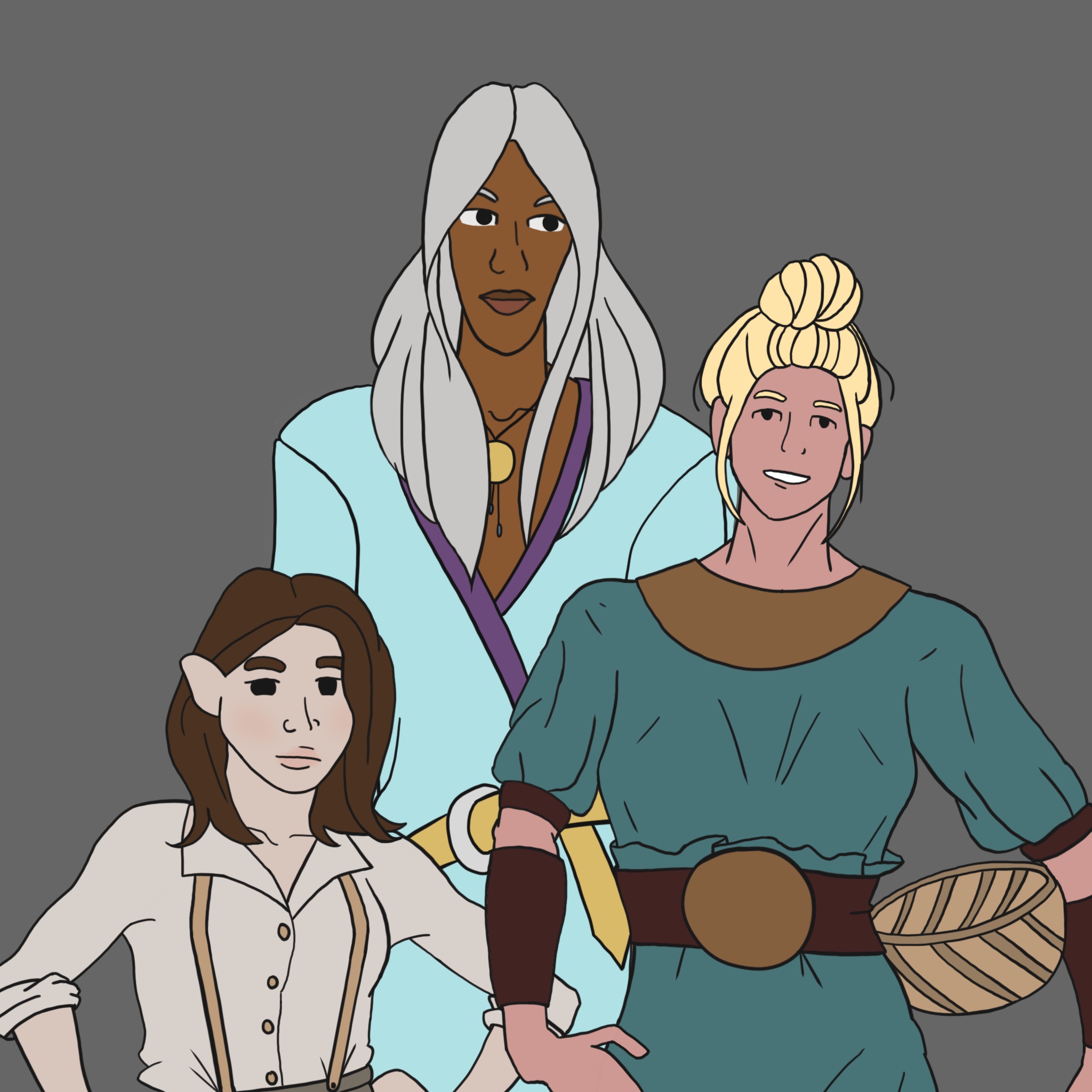 three women. a halfling, a human, and an elf